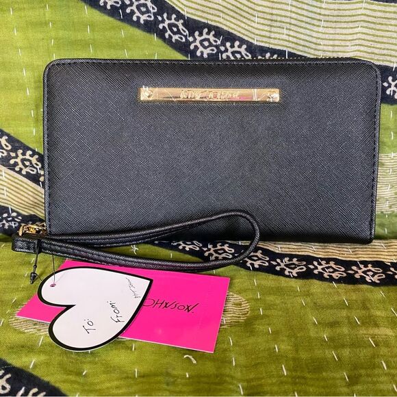 Betsey Johnson Handbags - NWT Betsey Johnson Zip Around Black Wallet Wristlet with Gold Hardware